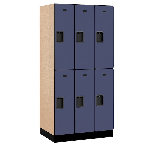 Wardrobe Locker, 36" W, 21" D, 76" H, (3) Wide, (6) Openings, Blue